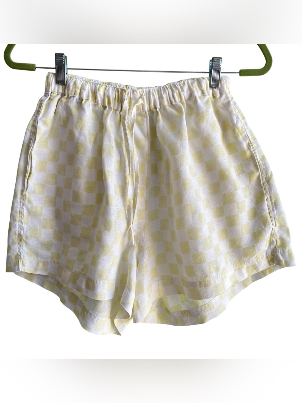 Emma Mulholland On Holiday Linen Yellow Checker Drawstring Shorts Size Large